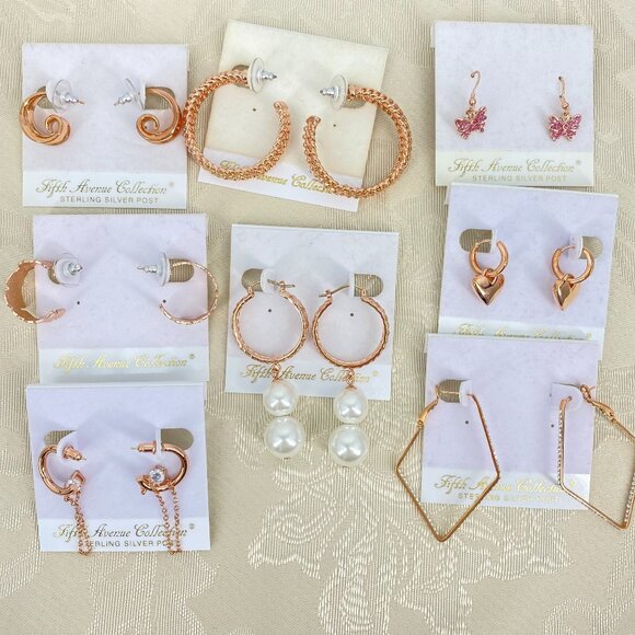 FAC 8 Pair Rose Gold Tone Rhodium Plated Earrings NWT - Picture 1 of 13